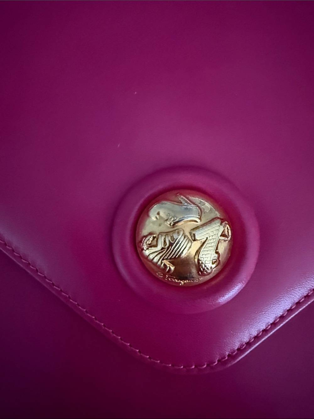 Salvatore Ferragamo Fuchsia Leather Envelope Crossbody with Gold Medallion - Picture 2 of 13